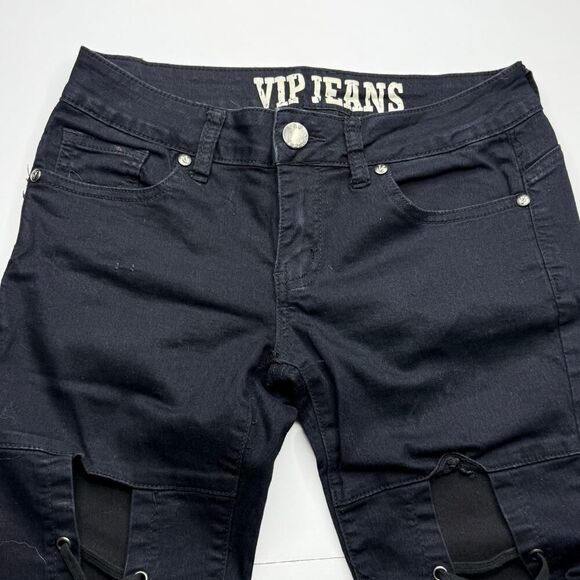 VIP JEANS Black Capri Pants with Grommet Lace-Up Legs Size 5 - Picture 2 of 9